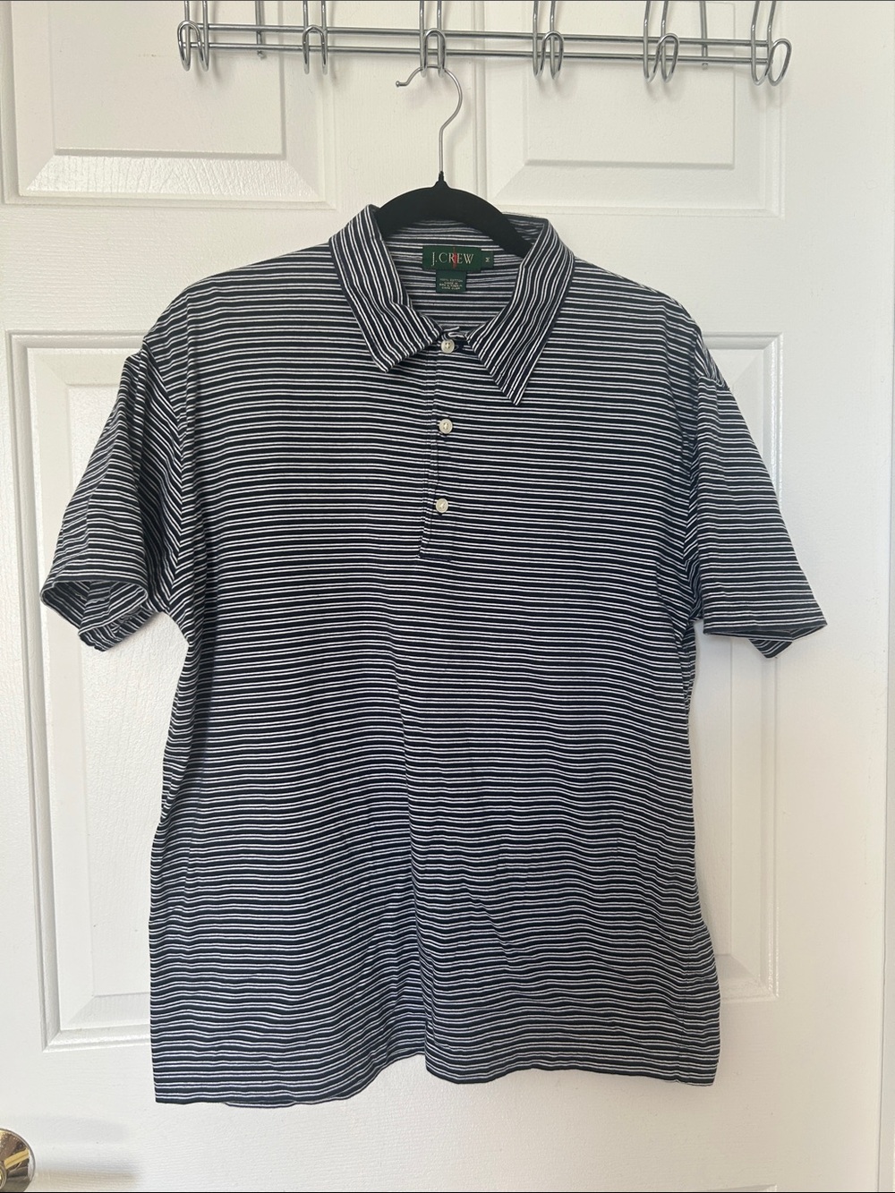 J. Crew VTG Navy and White Thin-Striped Polo